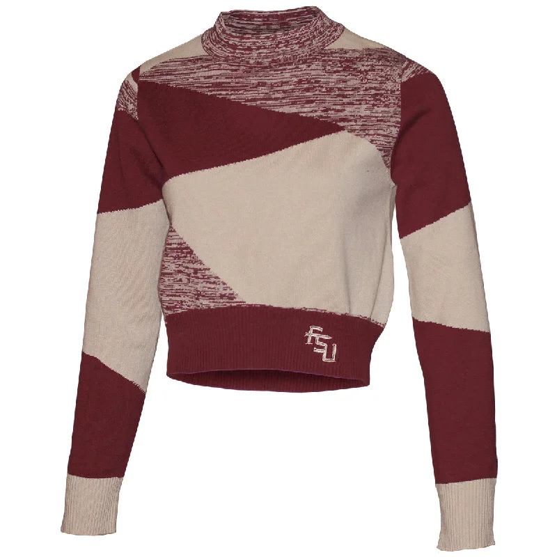 Emerson Street Women's Stacked FSU Logo Heather Knit Long Sleeve Crop Sweater - Garnet/Gold Modern Contemporary Chic Emerson Street Women's Stacked FSU Logo Heather Knit Long Sleeve Crop Sweater - Garnet/Gold Modern Contemporary Chic