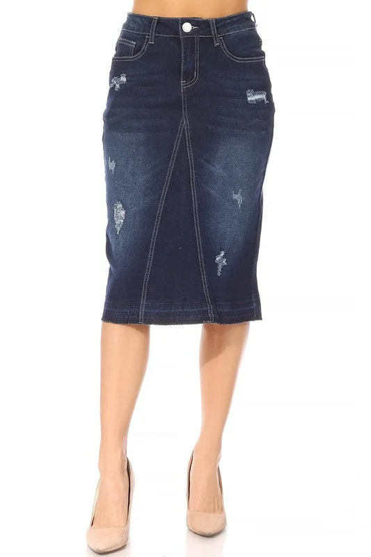 Lucia Denim Skirt in Dk Indigo- Misses and Plus (1X,3X)