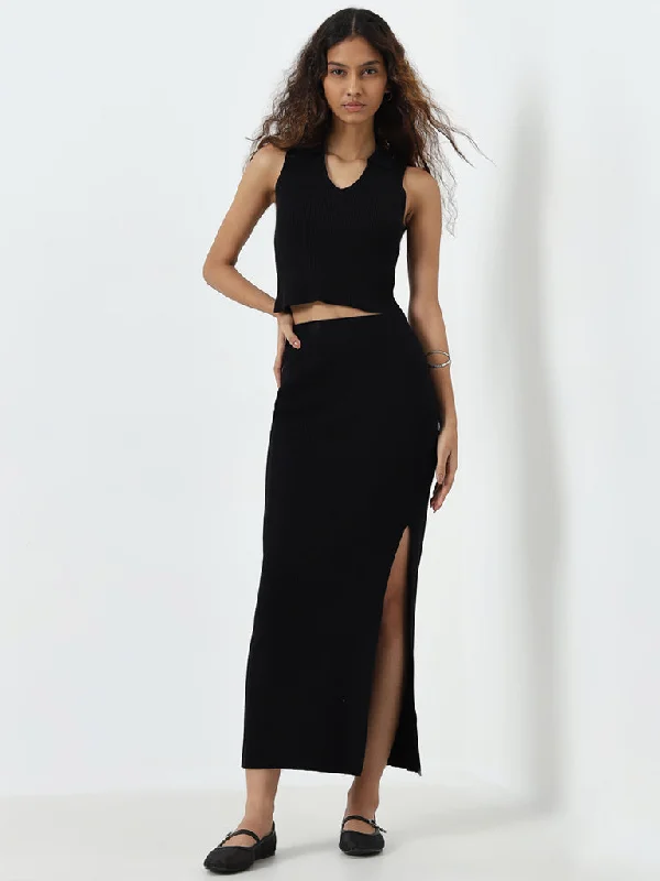 Nuon Black Ribbed High-Rise Skirt