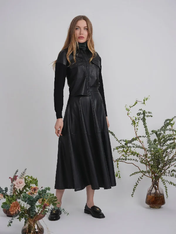 PANELED LEATHER SKIRT