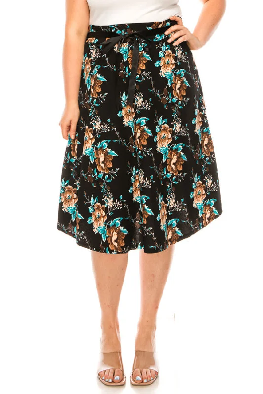 Plus size, floral print, A-line, knee length skirt