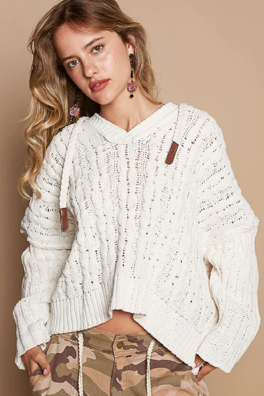 POL Rib Weave Sleeves Hooded Cable Knit Sweater Cotton Fabric Linen Fabric Terry Fabric POL Rib Weave Sleeves Hooded Cable Knit Sweater Cotton Fabric Linen Fabric Terry Fabric