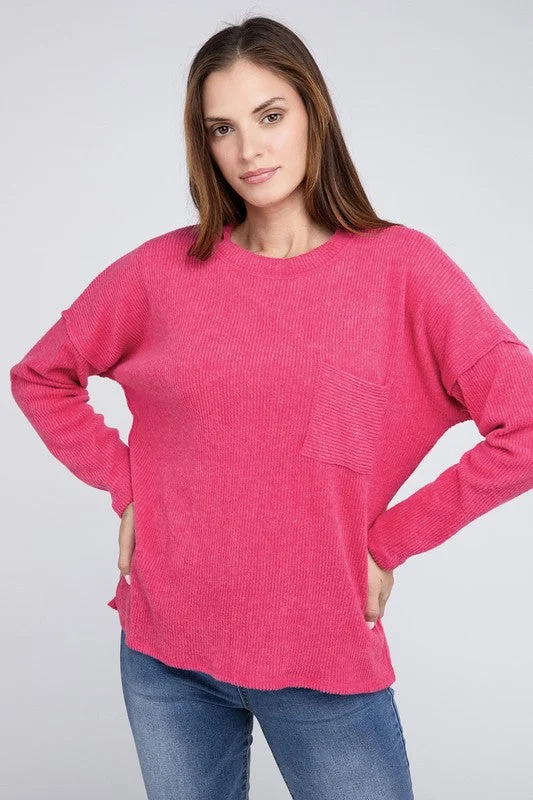 Ribbed Brushed Melange Hacci Sweater with a Pocket Plaid Sweater Polka Dot Checkered Ribbed Brushed Melange Hacci Sweater with a Pocket Plaid Sweater Polka Dot Checkered