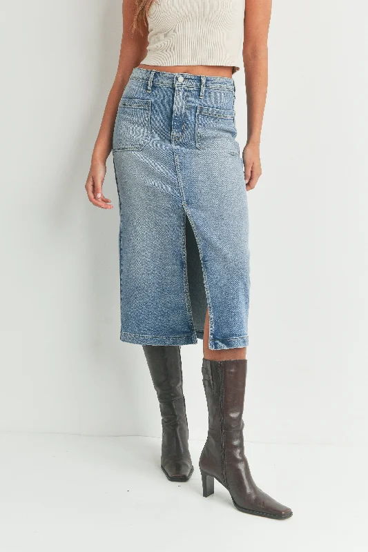 The Andie Utility Pocket Denim Midi Skirt