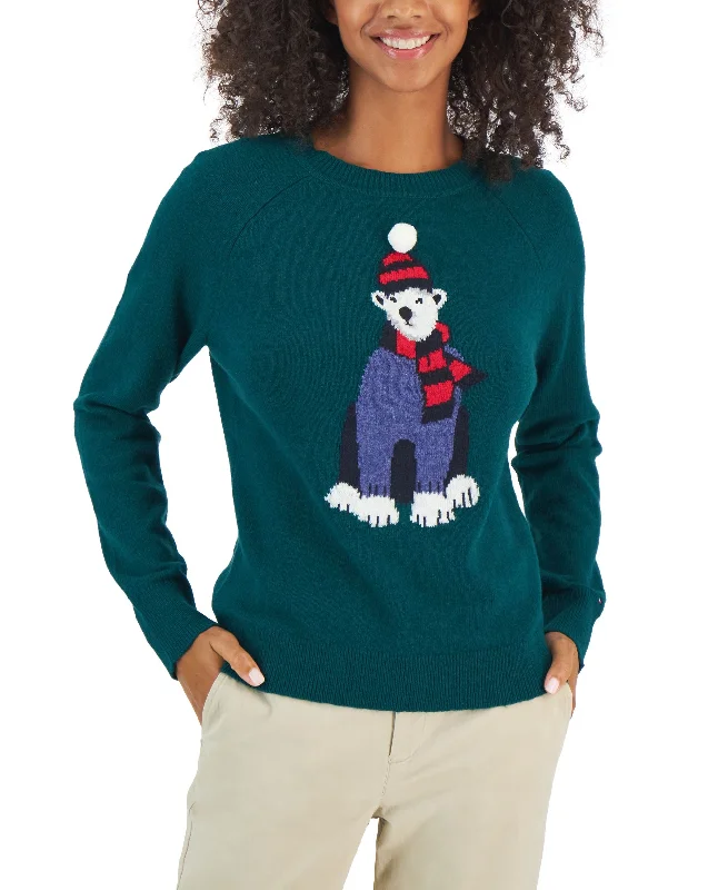 Tommy Hilfiger Womens Polar Bear Graphic Sweater Sweater Knitwear Pullover