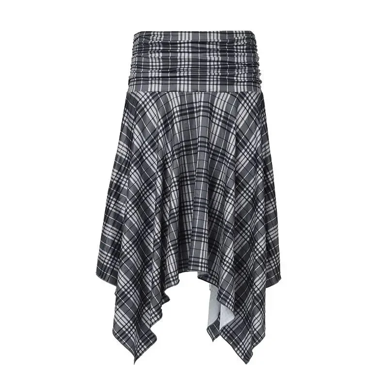 'Wallflower' Grunge Checked Irregular Hem Midi Skirt