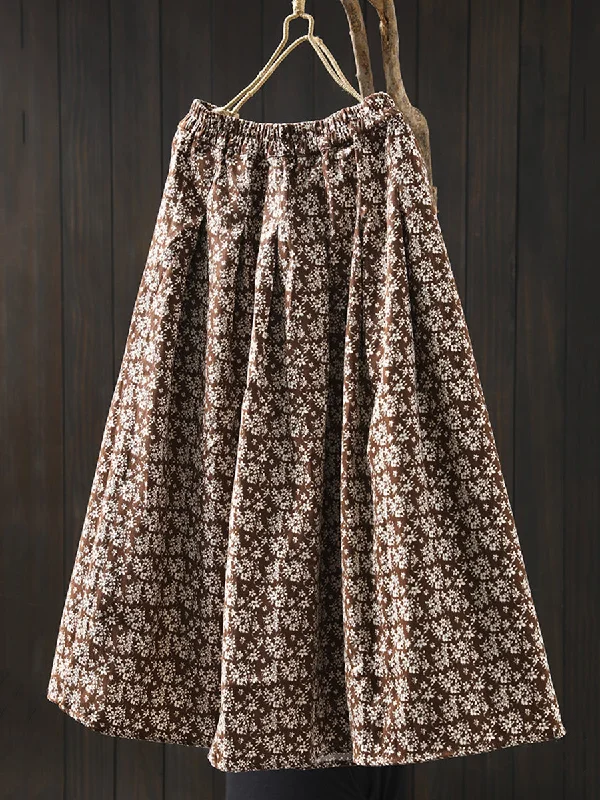 Women Autumn Vintage Floral Cotton A-Shape Skirt