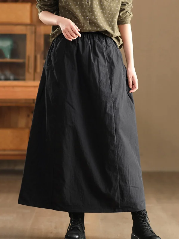 Women Autumn Vintage Solid A-Shape Padded Skirt