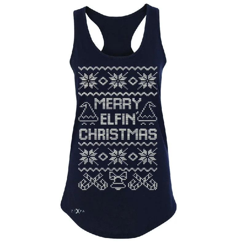 Zexpa Apparel™ Merry Elfin Christmas Women's Racerback Ugly Sweater Tradition Sleeveless Ribbed Striped Patterned Zexpa Apparel™ Merry Elfin Christmas Women's Racerback Ugly Sweater Tradition Sleeveless Ribbed Striped Patterned