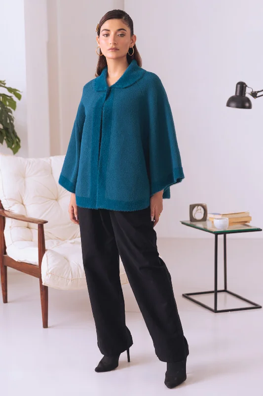 TEAL CAPE STYLE FULL SLEEVES CARDIGAN SWEATER (24X-073-66)