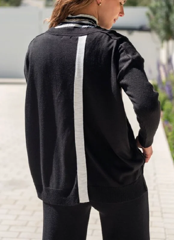 Coronado Split Back Sweater in True Black & Sea Salt