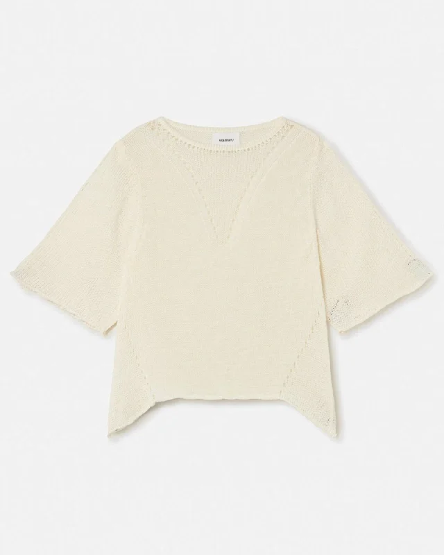 FLARED KNIT LINEN SWEATER - WHITE