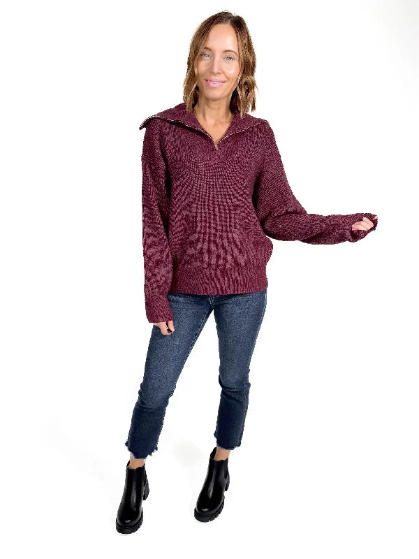 Amelia 1/2 Zip Sweater- MAHOGANY