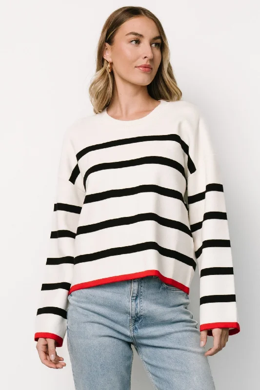 Madilyn Striped Sweater | Off White + Black