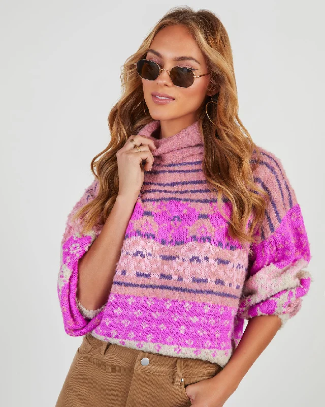 Monet Knit Printed Turtleneck Pullover Sweater