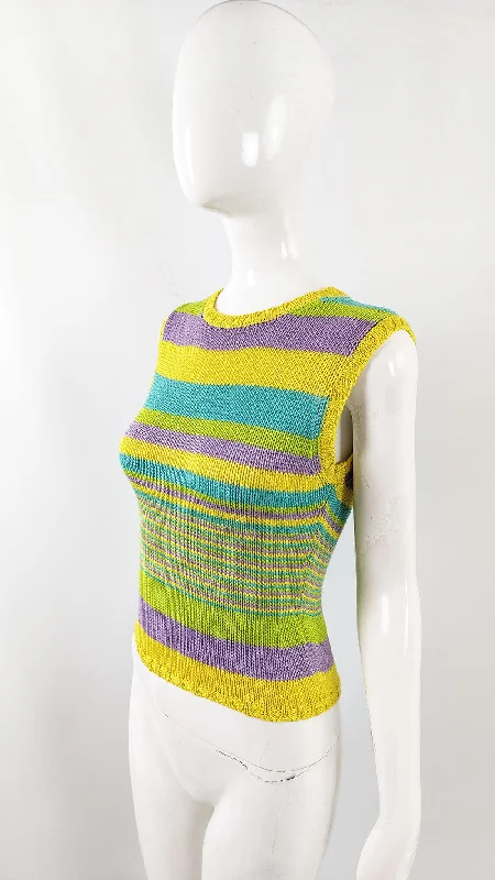 Ronit Zilkha Vintage Silk Knit Striped Sweater Vest