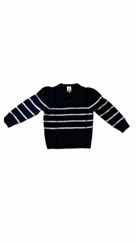 warm shop cashmere puff sleeve sweater navy white stripe