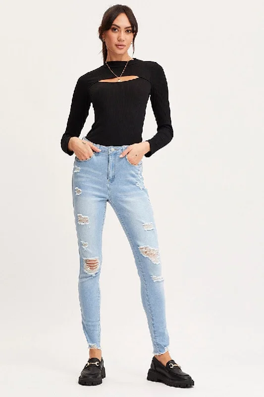 Blue Skinny Denim Jeans High Rise