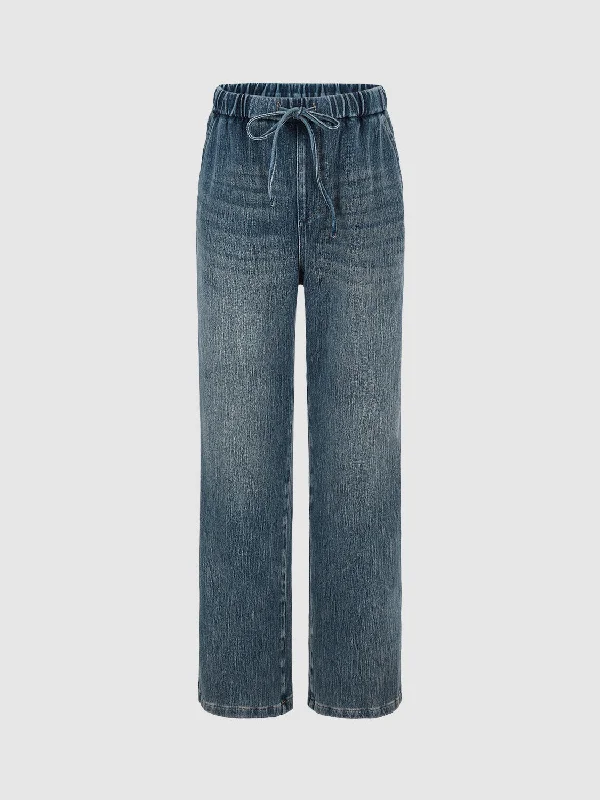 Drawstring Waist Loose Jeans