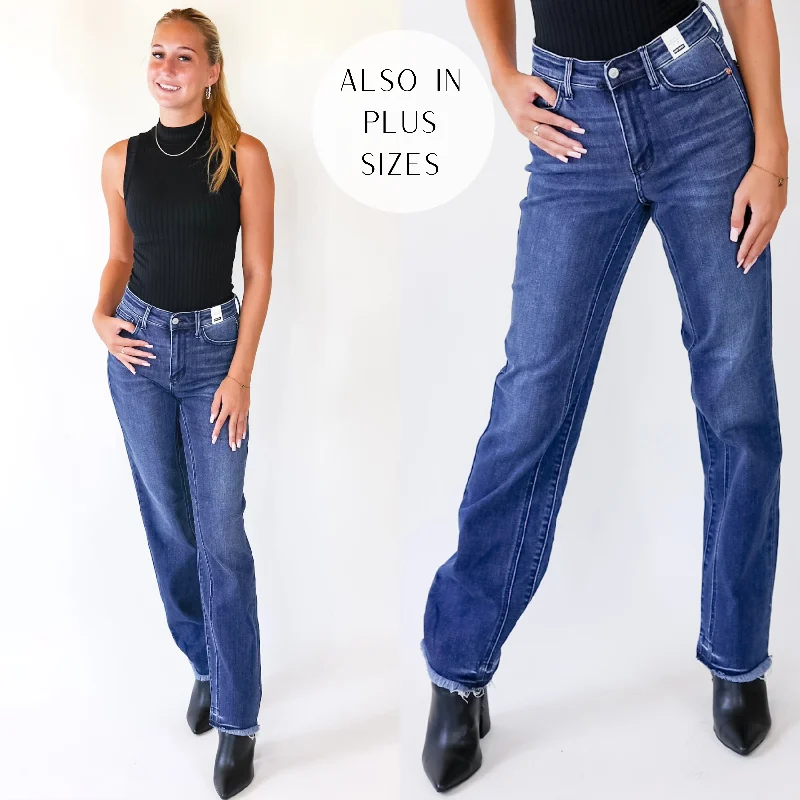 Last Chance Size 0, 1, 3, 15, 20W, 22W & 24W | Judy Blue | First Thing Release Hem Straight Leg Jeans in Medium Wash