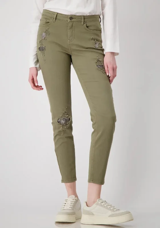 Monari Embellished Distressed Skinny Jeans, Green