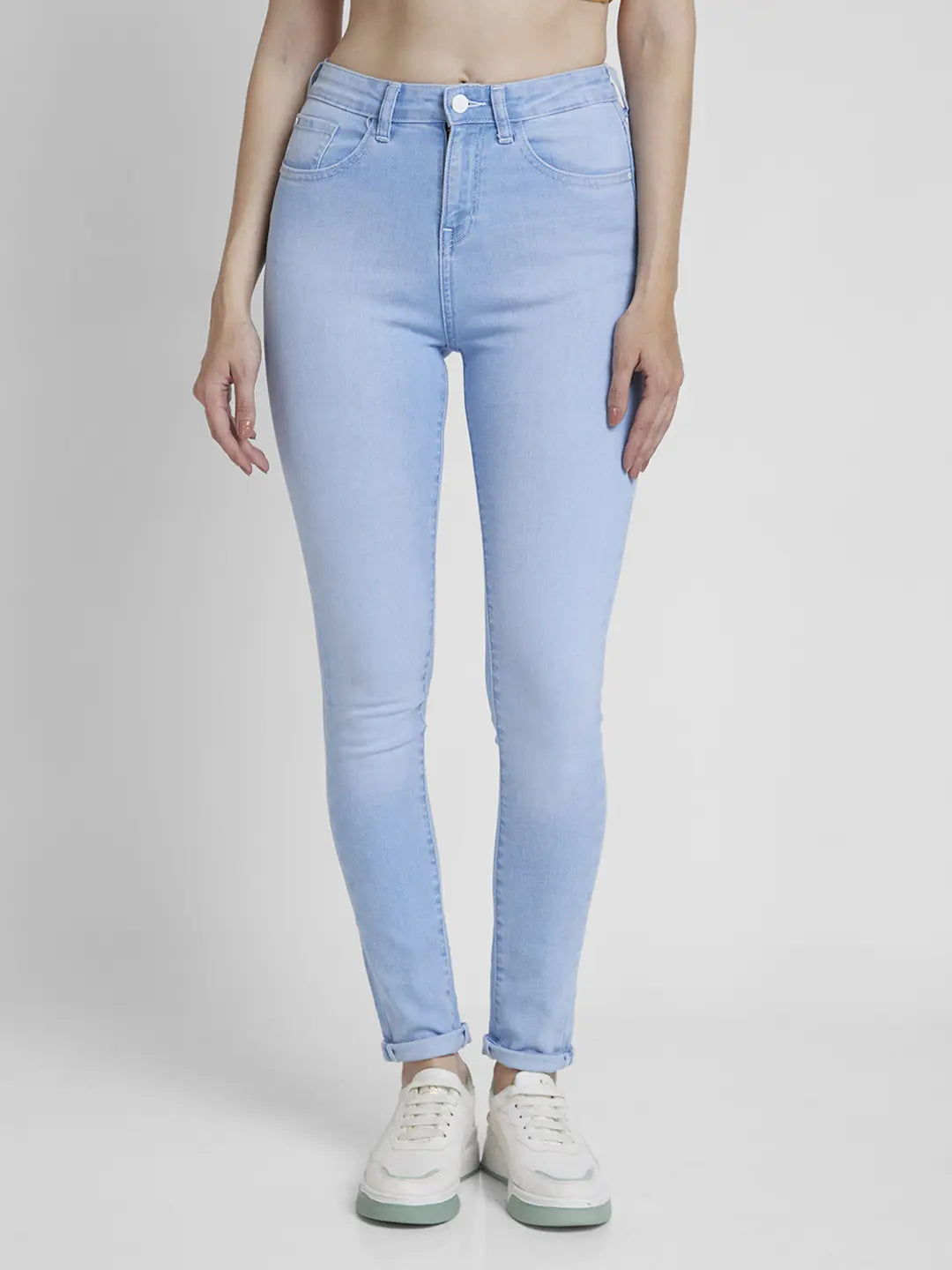 Spykar Women Light Blue Lycra Skinny Fit Regular Length Clean Look Jeans -(Adora)